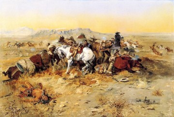  vaquero Pintura Art%C3%ADstica - Una posición desesperada indios vaqueros americano occidental Charles Marion Russell
